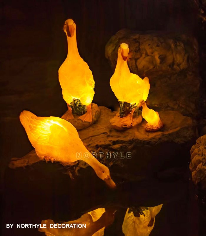 duck statue garden lights