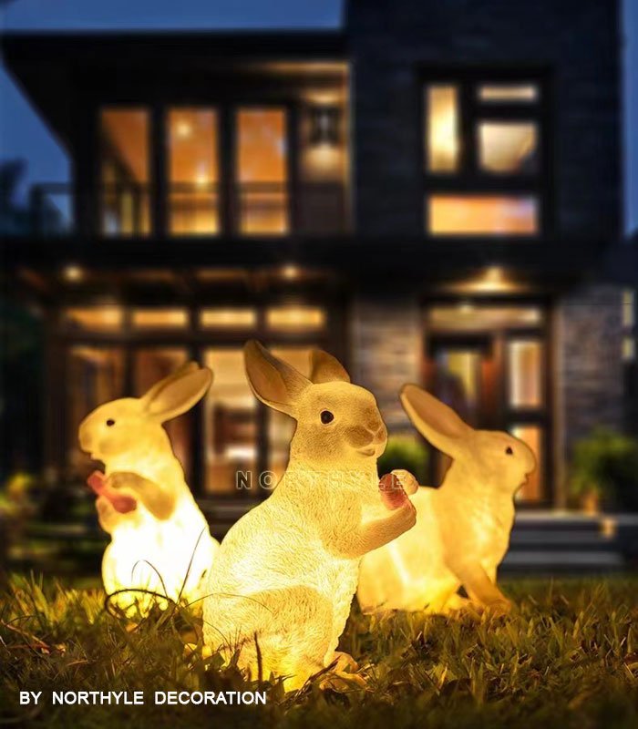 rabbit sculpture lamp garden decoration