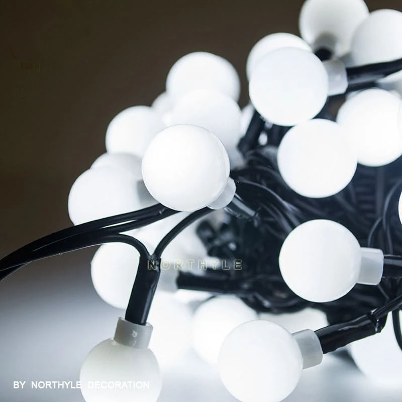 black cable globe string light details