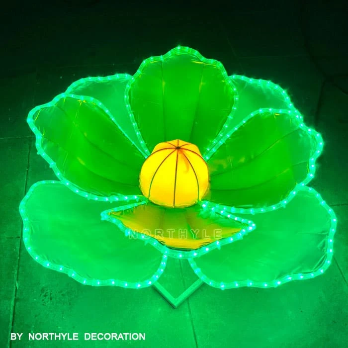 Green satin LED lotus lantern light 80cm outdoor garden festival IP65
