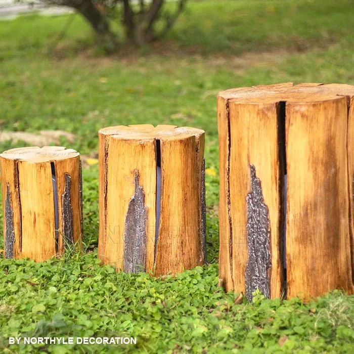 led tree stump set daytime