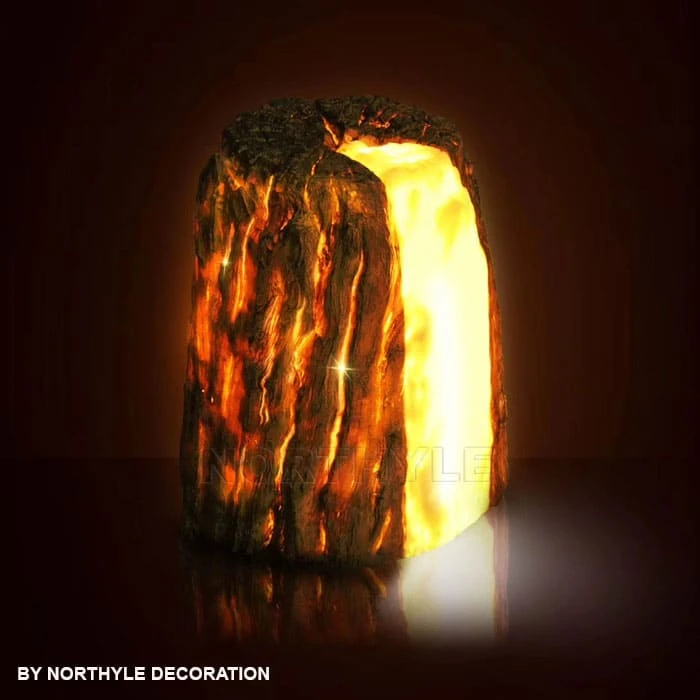 led tree stump glowing nightime