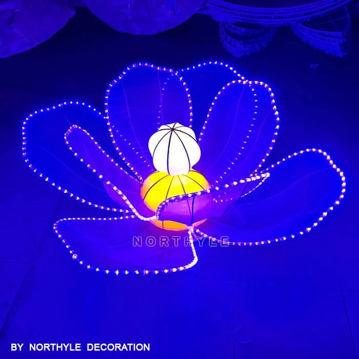 Purple satin LED lotus lantern light 80cm outdoor festival plaza decoration