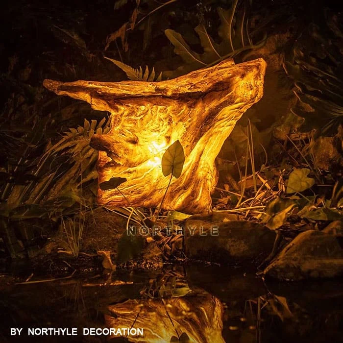 Tree Stump Light — Driftwood glowing at night