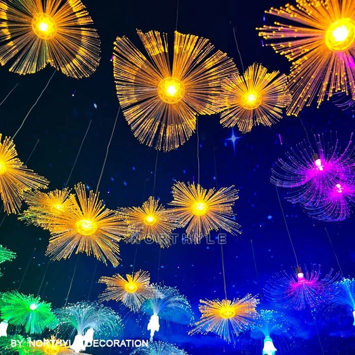 commercial fiber optic flower hanging light Φ25cm for resort lobby and museum ceiling display