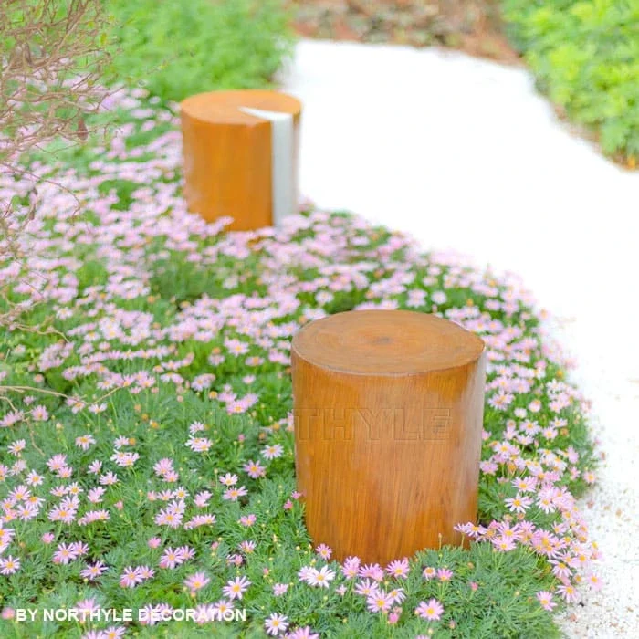 tree stump light — full glow daytime